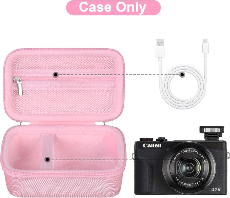 Canboc Camera Case for Canon PowerShot G7 X Mark III/ G7X Mark II Digital 4K Vlogging Camera, Point and Shoot 4K Video Camera Bag, Zipper Mesh Pocket fits USB Cable, Batteries, Pink - Image 2